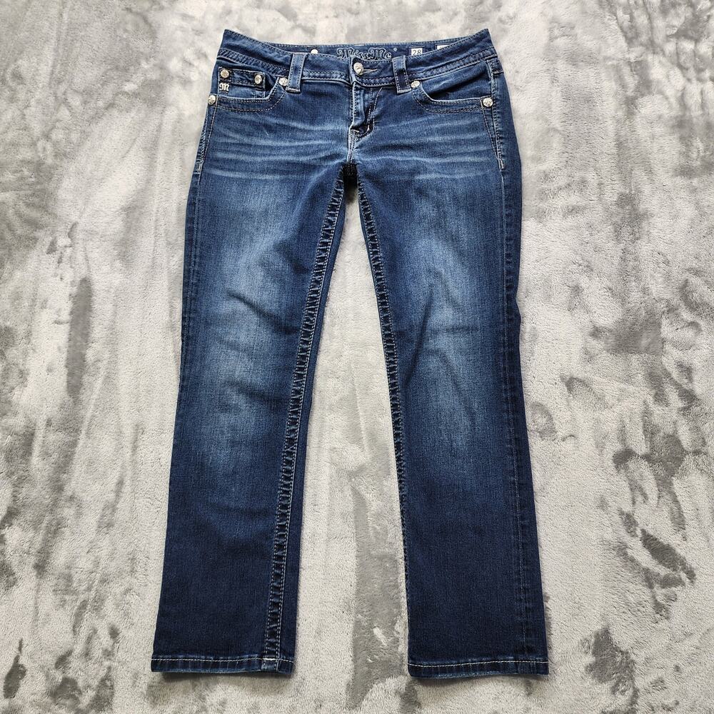 Miss‎ Me Jeans Womens 28 Blue Dark Wash Signature Crop Stretch Denim Sequins